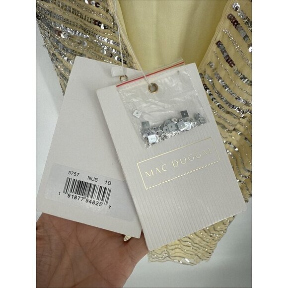 Mac Duggal Size 10 Nude Silver 5757 Sequined Sleeveless Midi Cocktail Dress New - Picture 9 of 13